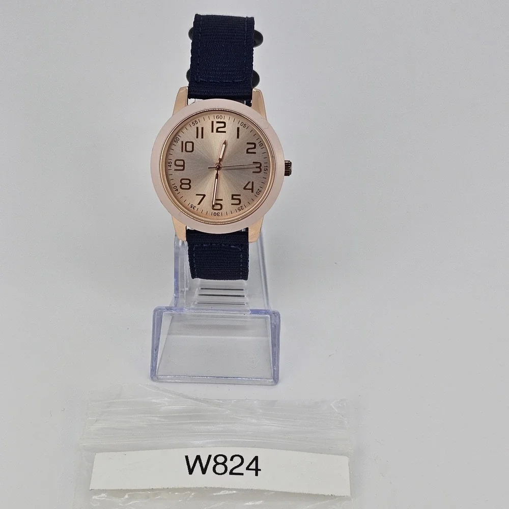 38MM Women's Analog Watch Gold Dial NEW Dark Blue Nylon Canvas Bands NEW Battery